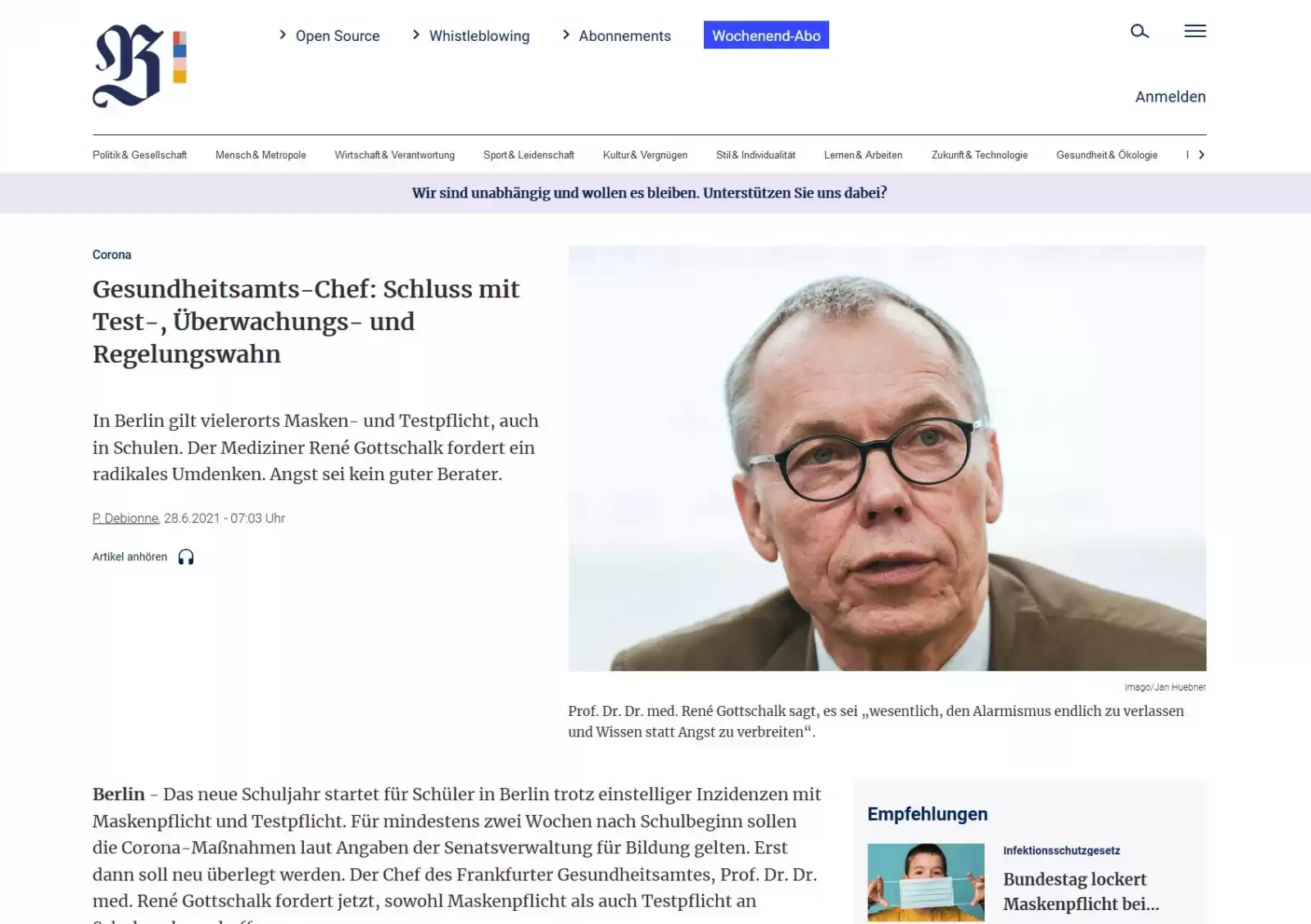 Niemcy: Dyrektor departamentu zdrowia publicznego: dość testów, monitorowania i manii regulacji